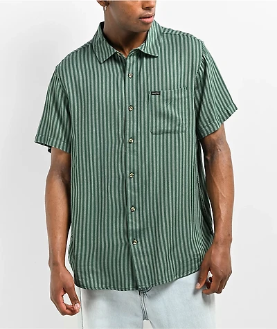 Brixton Charter Herringbone Green Stripe Short Sleeve Button Up Shirt