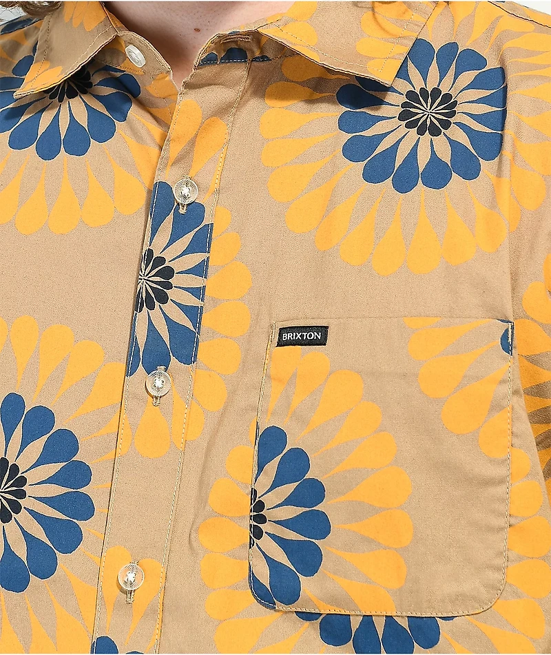Brixton Charter Print Tan Short Sleeve Button Up Shirt