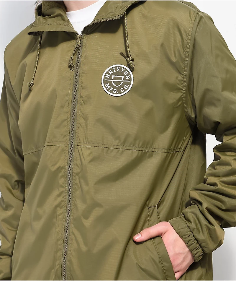 Brixton Claxton Crest Lined Olive Green Zip Jacket