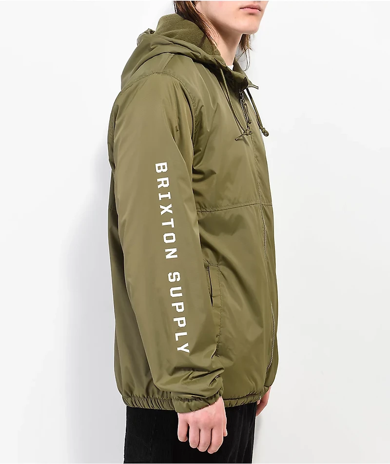 Brixton Claxton Crest Lined Olive Green Zip Jacket