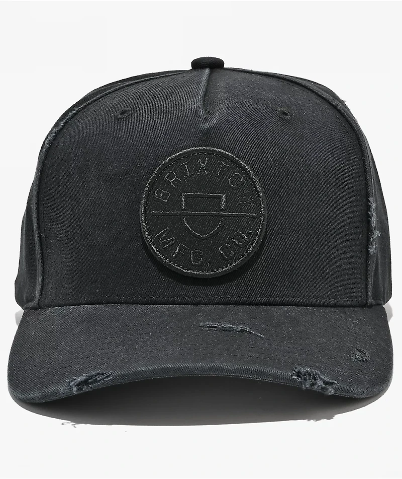 Brixton Crest Distress Black Canvas Snapback Hat