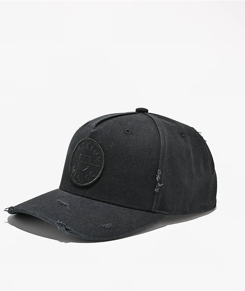 Brixton Crest Distress Black Canvas Snapback Hat