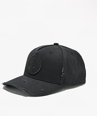 Brixton Crest Distress Black Canvas Snapback Hat
