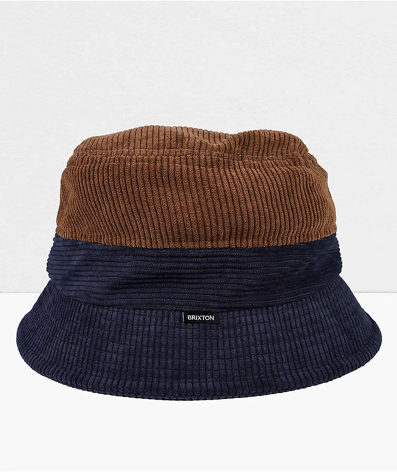 Brixton Gramercy Navy, Brown & White Packable Corduroy Bucket Hat