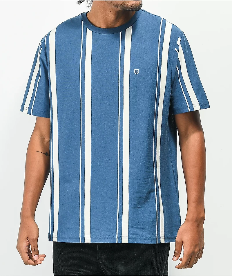 Brixton Hilt Shield Blue & White Stripe T-Shirt