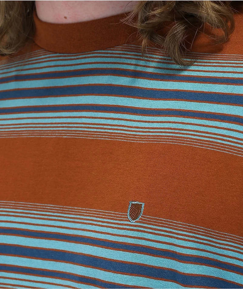 Brixton Hilt Shield Logo Brown & Blue Stripe Knit T-Shirt