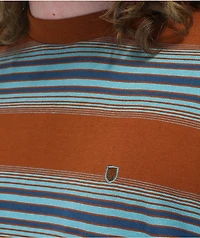 Brixton Hilt Shield Logo Brown & Blue Stripe Knit T-Shirt