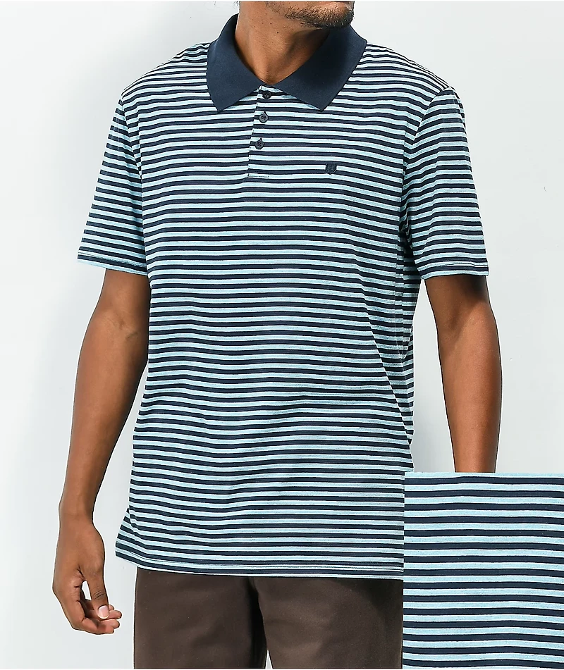 Brixton Micro Stripe Navy & Blue Polo Shirt
