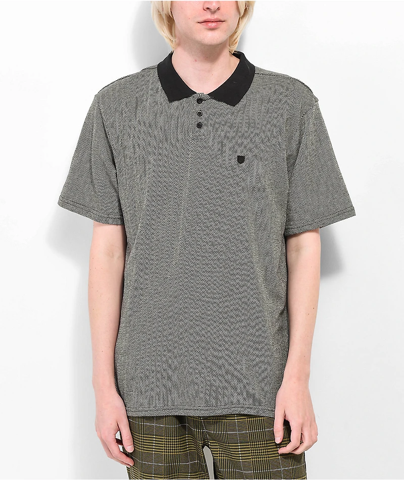 Brixton Shield Herringbone Black & White Polo Shirt