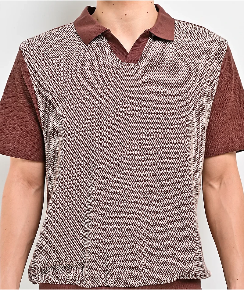 Brixton Theo Brown Knit Polo Shirt