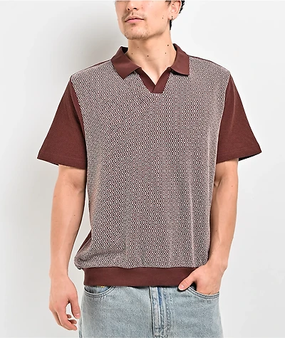 Brixton Theo Brown Knit Polo Shirt