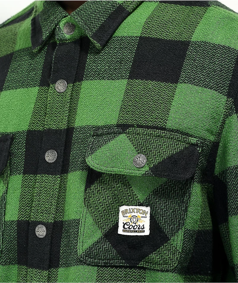 Brixton x Coors Bowery Green Plaid Flannel Shirt