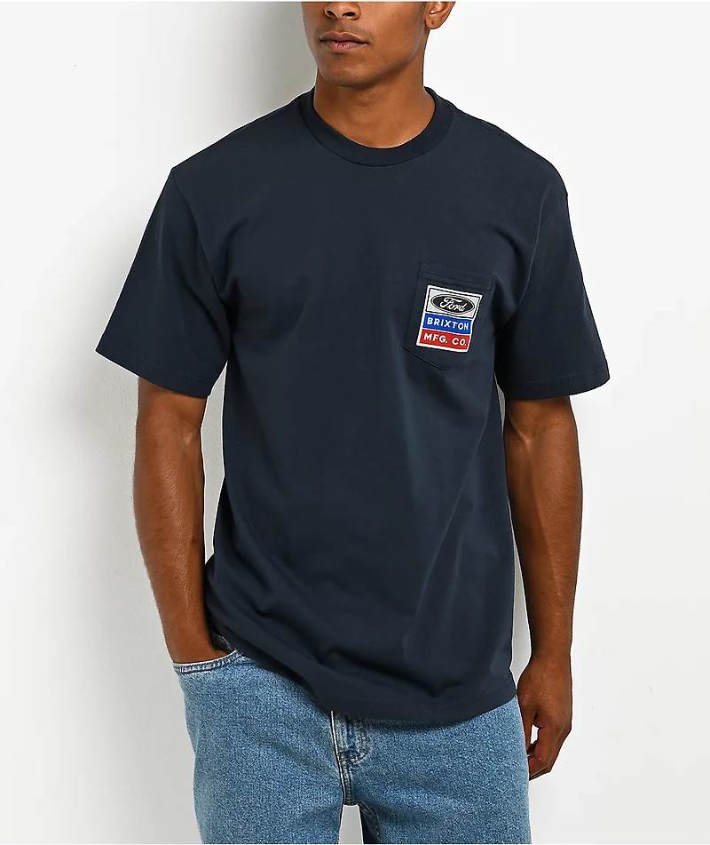Brixton x Ford Service Dept. Navy Pocket T-Shirt