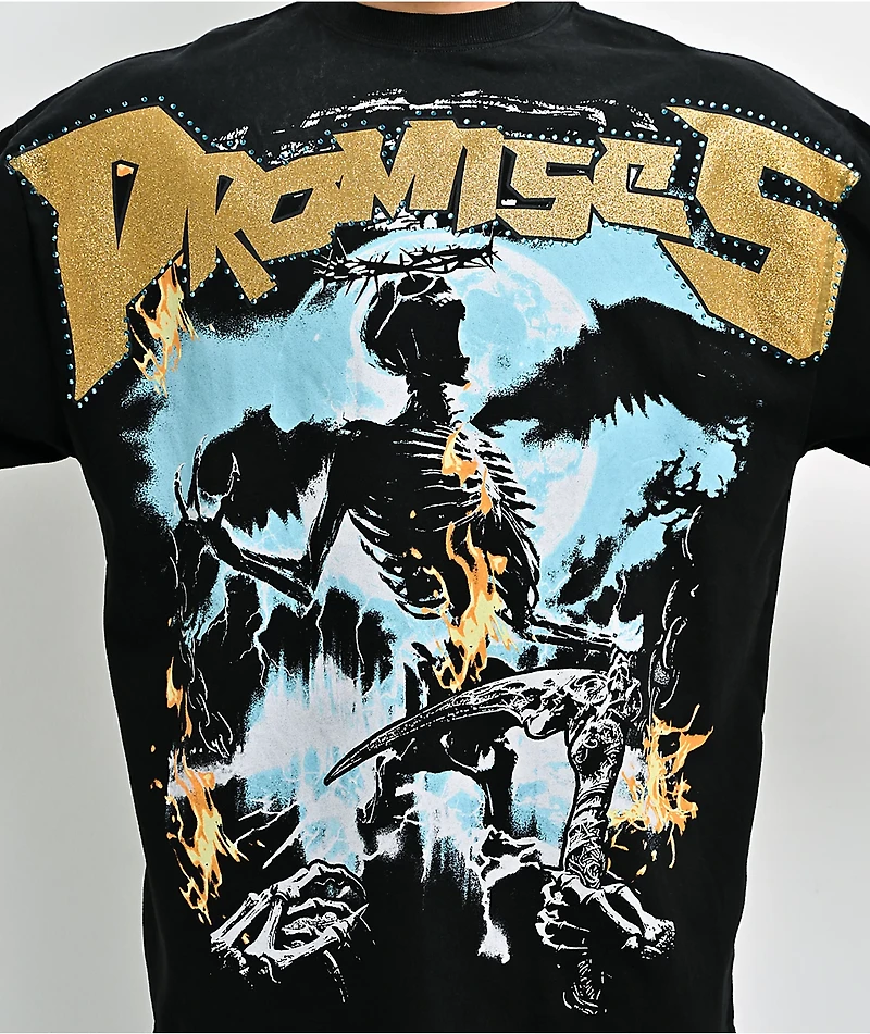 Broken Promise Surrender Rhinestone Black Wash T-Shirt