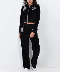 Broken Promises 2Cute Black Velour Crop Zip Hoodie