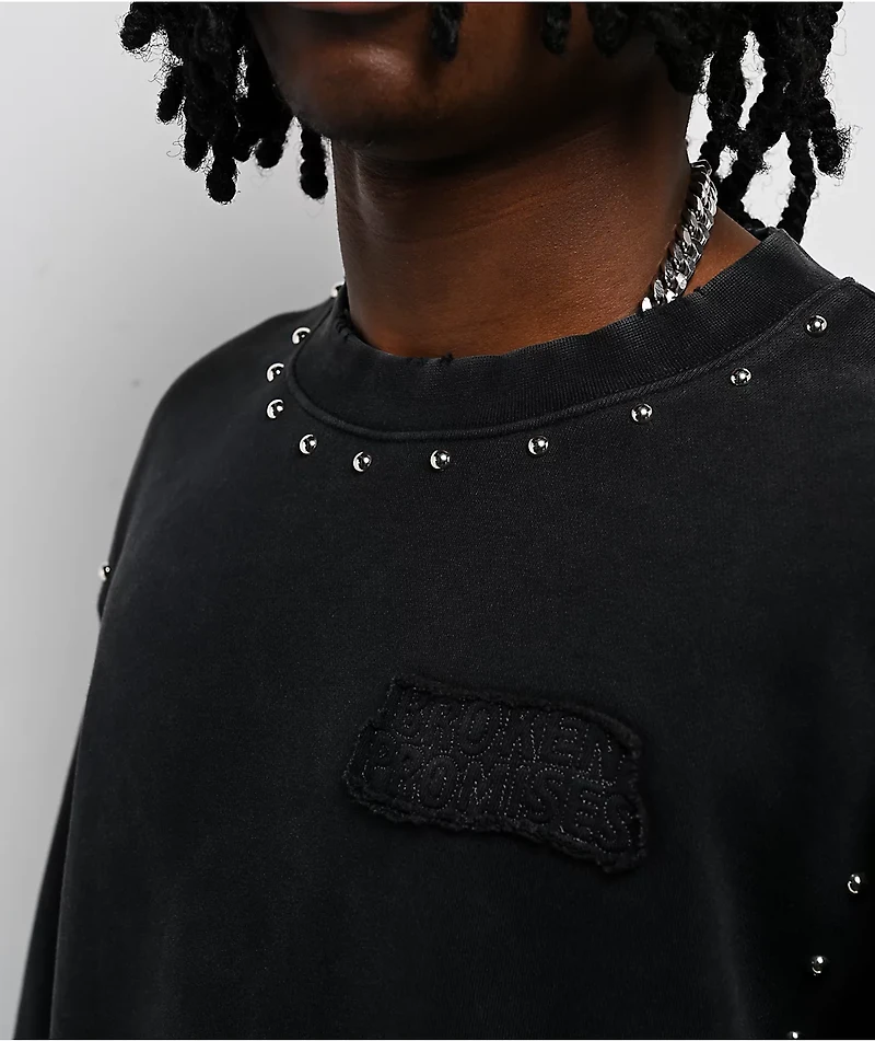 Broken Promises Adorned Black Crewneck Sweatshirt