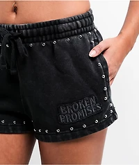 Broken Promises Adorned Black Wash Sweat Shorts