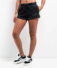 Broken Promises Adorned Black Wash Sweat Shorts