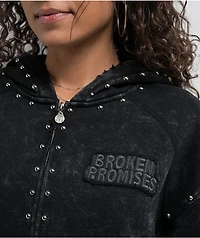 Broken Promises Adorned Black Wash Zip Hoodie
