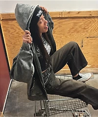 Broken Promises Adorned Black Wash Zip Hoodie