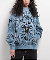 Broken Promises Agitator Destroyed Blue Dyed Hoodie