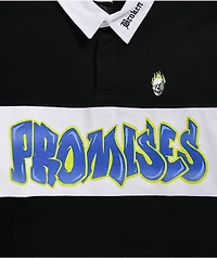 Broken Promises Airbrush Oversized Black Long Sleeve Polo Shirt