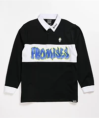 Broken Promises Airbrush Oversized Black Long Sleeve Polo Shirt