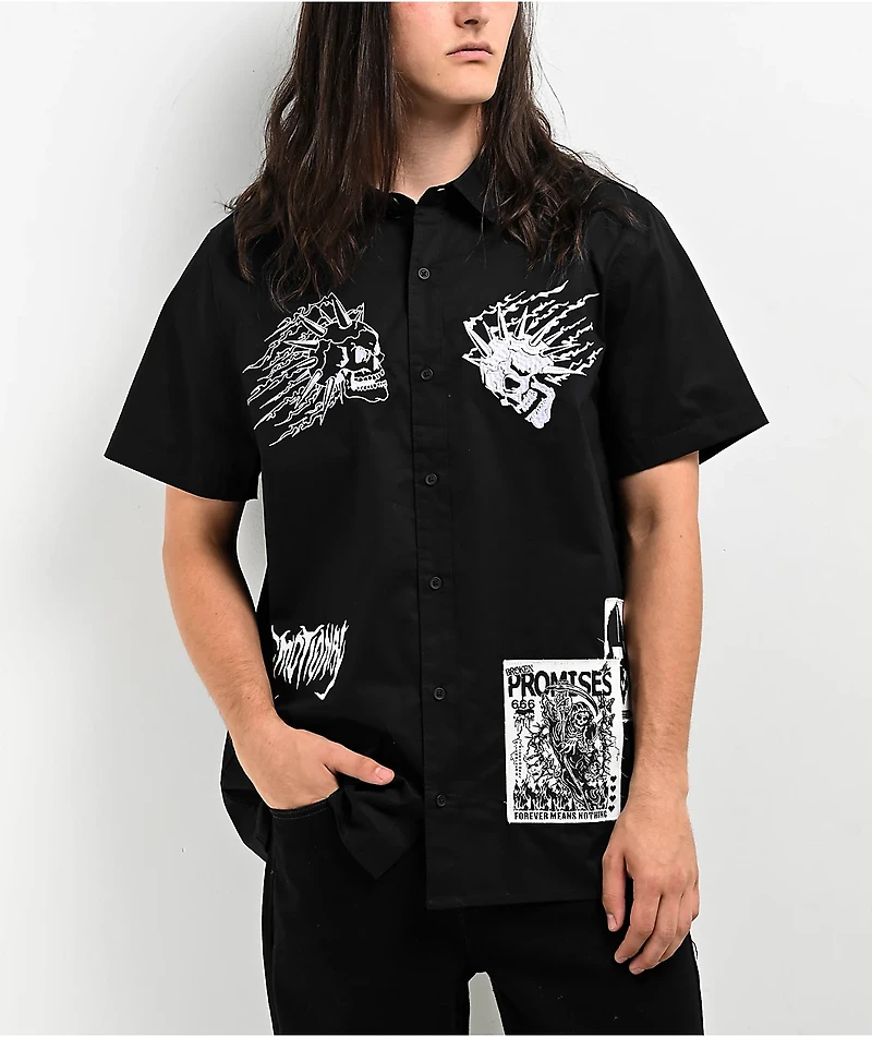Broken Promises Antonym Black Button Up Shirt