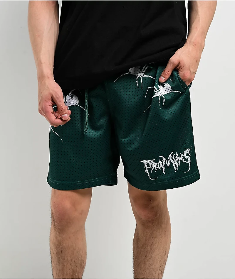 Broken Promises Arachnid Green Mesh Shorts