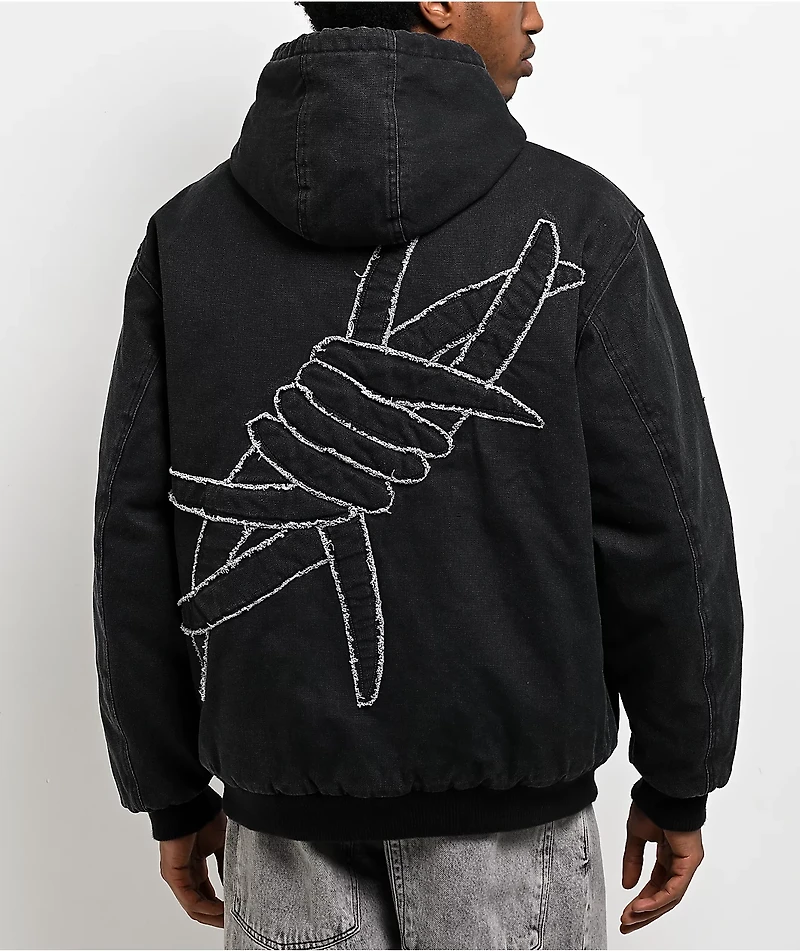 Broken Promises Barbed Black Wash Hooded Denim Jacket