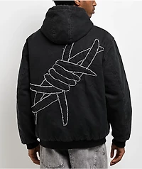 Broken Promises Barbed Black Wash Hooded Denim Jacket