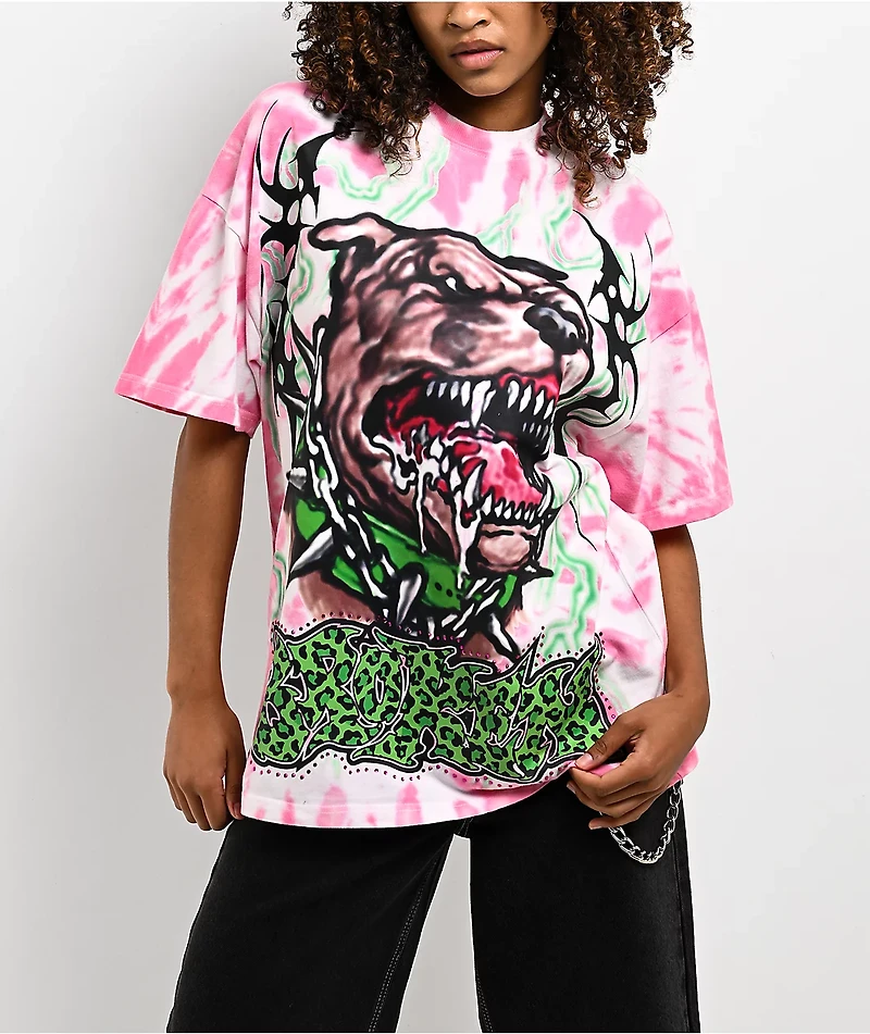 Broken Promises Barking Dead Pink Oversized Tie Dye T-Shirt