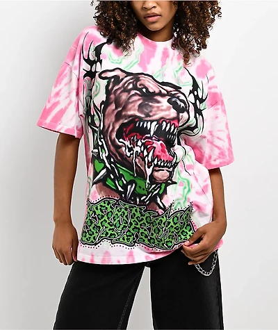 Broken Promises Barking Dead Pink Oversized Tie Dye T-Shirt