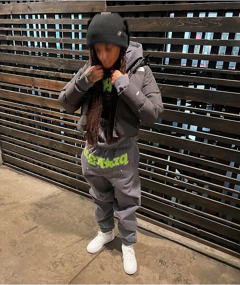 Broken Promises Beware Rhinestone Grey Sweatpants