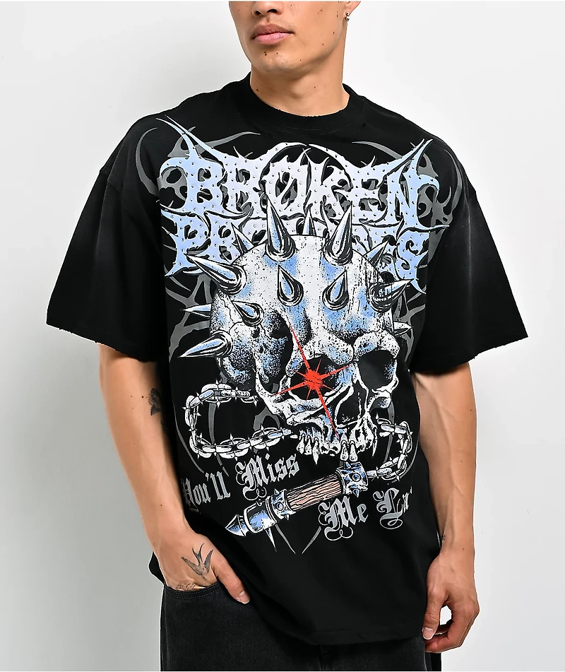 Broken Promises Bludgeon Rhinestone Black Wash T-Shirt