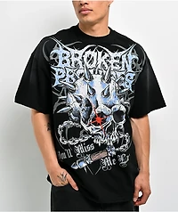 Broken Promises Bludgeon Rhinestone Black Wash T-Shirt