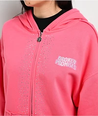 Broken Promises Bougie Rhinestone Pink Zip Hoodie