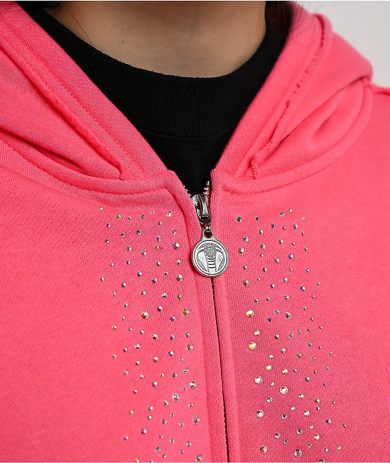 Broken Promises Bougie Rhinestone Pink Zip Hoodie