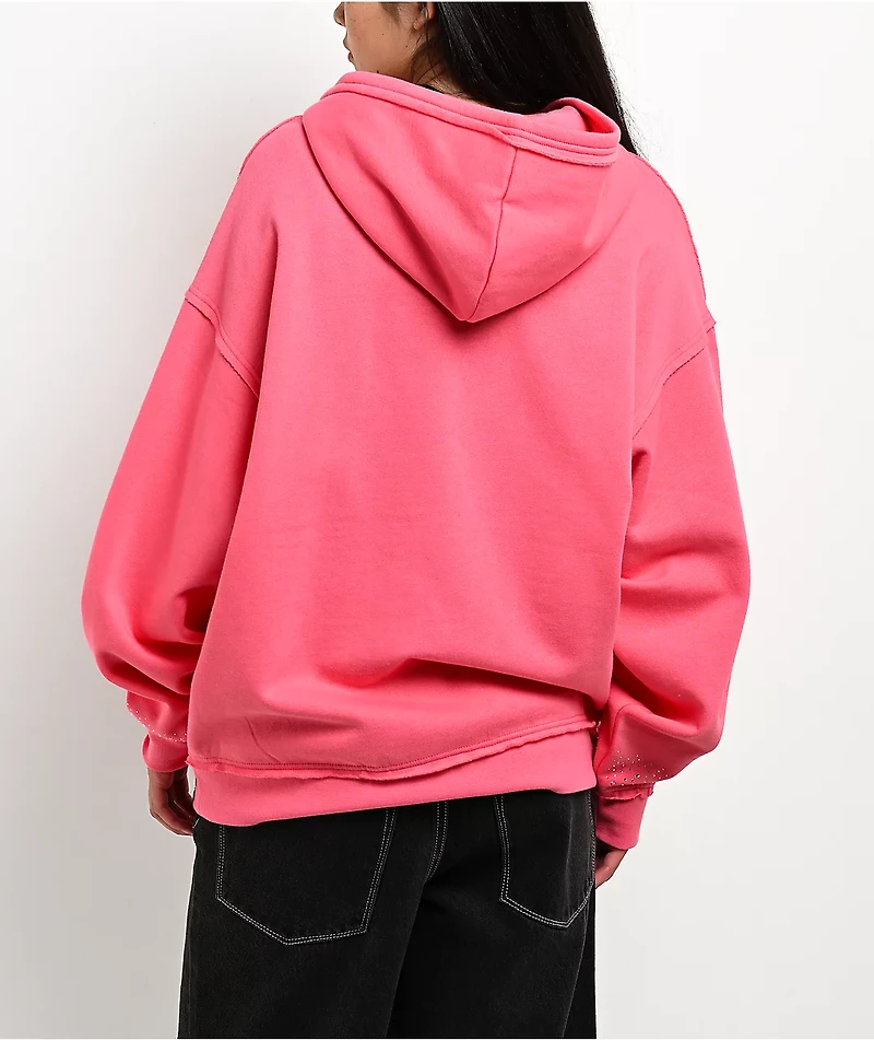 Broken Promises Bougie Rhinestone Pink Zip Hoodie