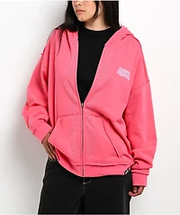 Broken Promises Bougie Rhinestone Pink Zip Hoodie