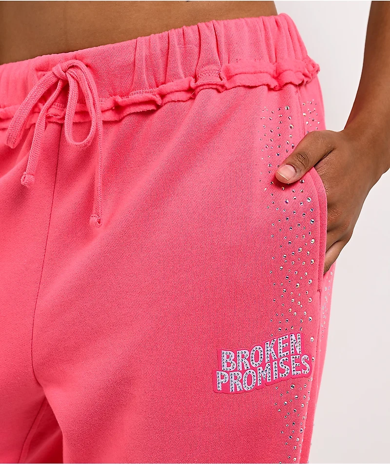 Broken Promises Bougie Rhinestoned Pink Baggy Sweatpants
