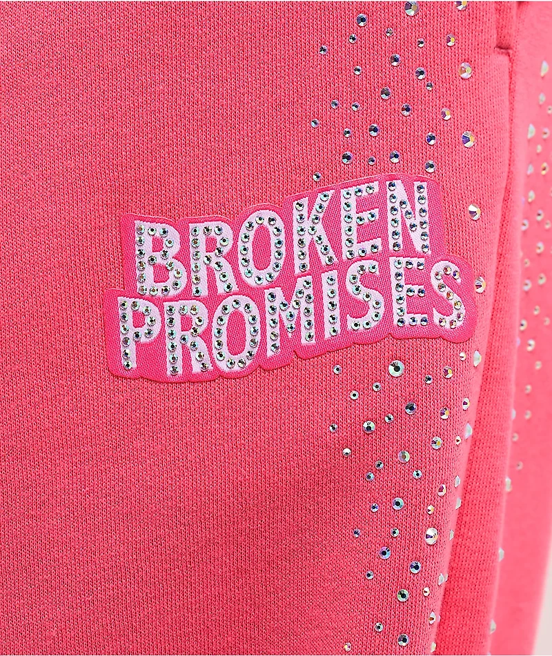 Broken Promises Bougie Rhinestoned Pink Baggy Sweatpants
