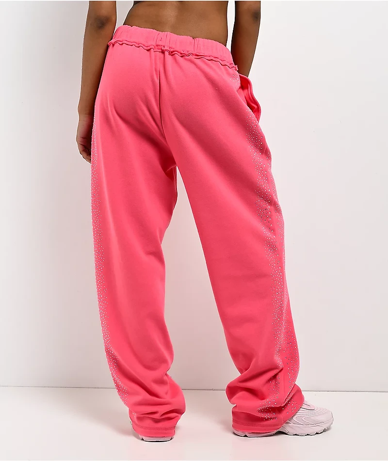 Broken Promises Bougie Rhinestoned Pink Baggy Sweatpants