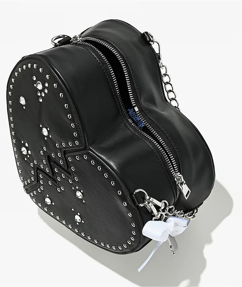 Broken Promises Breaking Heart Black Shoulder Bag