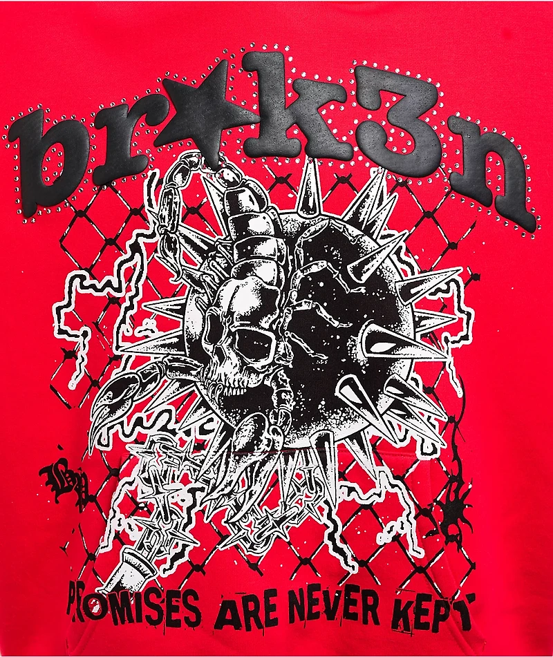 Broken Promises Breakthrough Red Rhinestone Hoodie