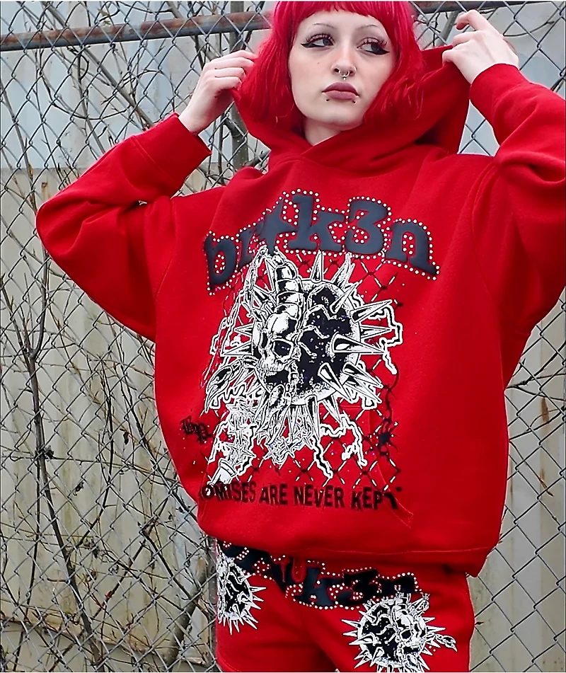 Broken Promises Breakthrough Red Rhinestone Hoodie