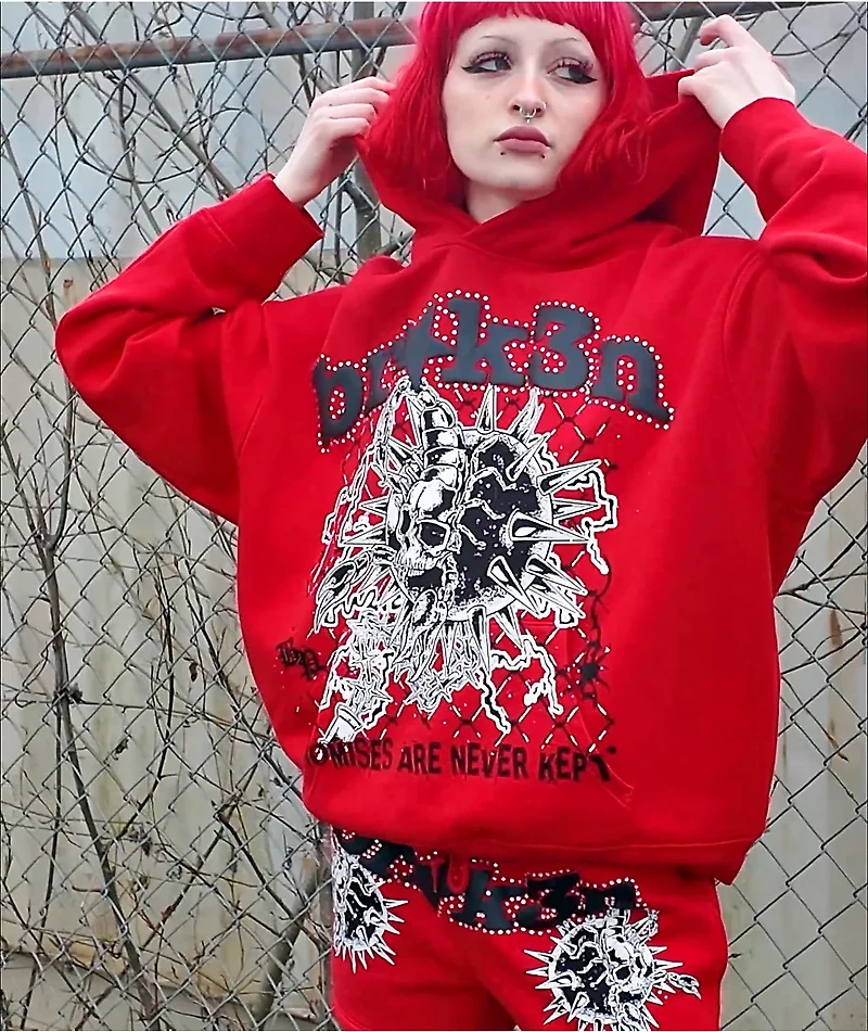 Broken Promises Breakthrough Red Rhinestone Sweat Shorts