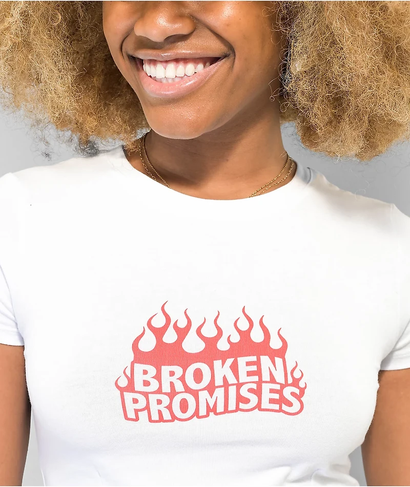Broken Promises Burn Rubber White Crop T-Shirt