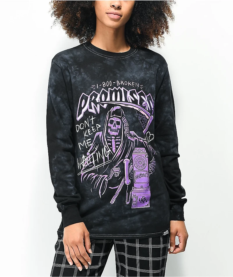 Broken Promises Call Waiting Black Tie Dye Long Sleeve T-Shirt