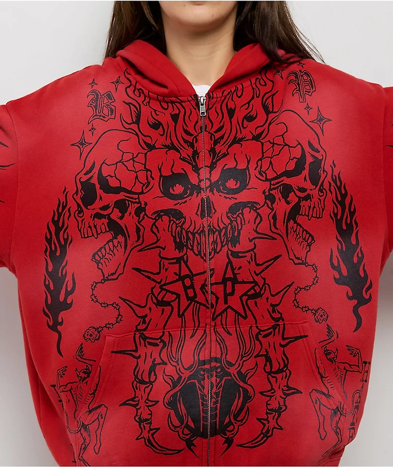 Broken Promises Chaotic Harmony Red Zip Hoodie